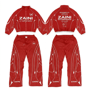 Conjunto Deportivo Cortavientos para Mujer, 120 GSM, Poliéster Taslan Premium, Panel Rojo en Contraste, Logotipo Personalizado por Sublimación - Product Image 1
