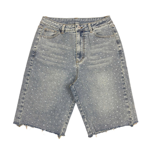 Denim Manufacturer Streetwear Custom Vintage Wash Shorts <b>Men</b> <b>Jeans</b> Shorts With Rhinestones Denim Shorts - Product Image 6