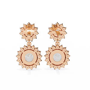 Double <b>Halo</b> Diamond Drop <b>Earrings</b> – 1.37ctw Articulated CVD Lab Diamond 10K 14K 18K Solid Rose Gold Stud Dangles - Product Image 4