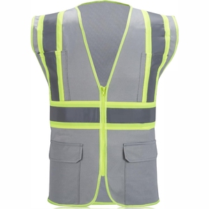 Gilet de sécurité réfléchissant bleu haute visibilité pour homme avec poches, fermeture éclair, respirant, décontracté, style col en V pour l'été - Product Image 4