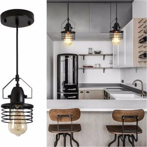 Lampada a Sospensione Industriale in Metallo Nero per Sala da Pranzo, Isola Cucina, Soggiorno, Camera da Letto - Lampadari e Illuminazione Sospesa Chic - Product Image 1