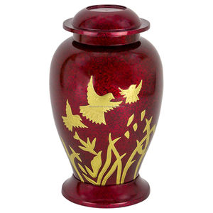 Modern American Style Flying Eagle <b>Red</b> Aluminum Urn Handcrafted Funeral Memorial Cremation <b>Vase</b> for Human Ashes Gold Accents - Product Image 1