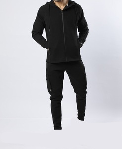 2026 Fully Customizable Black Tracksuit Full <b>Zip</b> <b>Hooded</b> Casual Wear Side Pockets Autumn Polyester Cotton Blend Regular Fit - Product Image 6