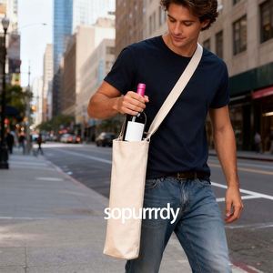 Sac fourre-tout pour vin avec logo personnalisé, réutilisable, en toile de coton, grande capacité, avec cordon de serrage, étiquette, sac fourre-tout pour courses recyclable - Product Image 5