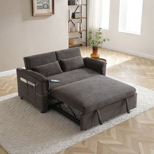 Divano Letto Convertibile da 55 Pollici con Schienale Regolabile, Porte USB, Due Tasche Laterali, Divano Estraibile in Velluto a Due Posti - Product Image 2