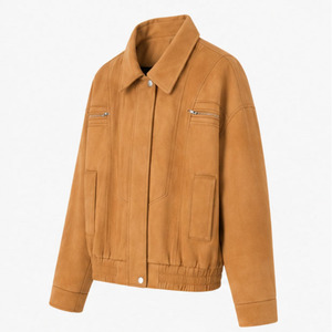 Blouson bomber en daim camel pour femme |   Veste décontractée à fermeture éclair surdimensionnée |   Fabricant OEM ODM sur mesure en gros - Product Image 3