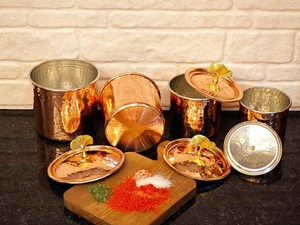 Handcrafted Hammered Copper <b>Canister</b> Set with Lid, Decorative Kitchen Storage Jars for Spices, <b>Tea</b>, <b>Coffee</b> & Dry Fruits - Product Image 3