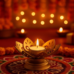 Juego de 4 Portavelas de Loto Hechos a Mano, Soportes de Metal para Velas con Acabado Dorado Mate, Decoración de Loto Diya para el Hogar - Product Image 3