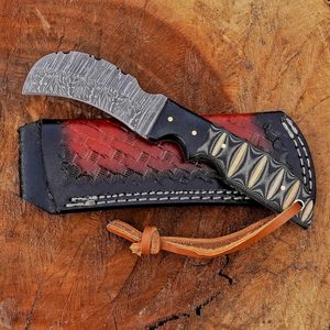 Cuchillo de caza Hawkbill de acero de Damasco de grado industrial hecho a mano por BA Enterprises, hoja de punta caída, mango de madera resistente - Product Image 3