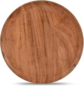 <b>Round</b> <b>Wooden</b> Serving Plate Polished Eco Friendly Handmade Rustic Heat Resistant Decorative Tray <b>Solid</b> Pattern <b>Dining</b> Tableware - Product Image 4
