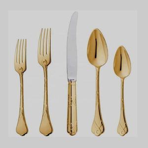 Couverts en acier inoxydable plaqués or pour banquet de mariage avec manche rond épais design, ensemble de cuillères et de fourchettes réutilisables - Product Image 1