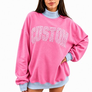Sudadera de mujer personalizada con cuello simulado y hombros caídos, de ajuste holgado informal, manga larga, top de moda suave - Product Image 1