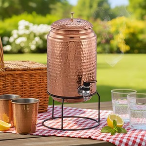 Distributeur d'eau en cuivre de qualité assurée avec couvercle, finition martelée, style vintage, grande capacité, usage domestique - Product Image 6