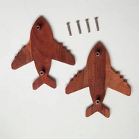 Poignées de porte en bois d'acacia faites à la main, bleues, motif avion, en bois naturel, poignées de tiroir pour enfants, poignées de commode, poignées de placard, poignées de cuisine
