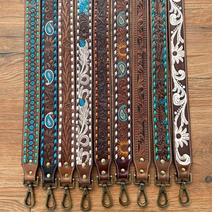 Nuevo bolso de repuesto de Cactus occidental de cuero mecanizado a mano Floral personalizado, correa para cámara y guitarra con broches de presión de latón antiguo - Product Image 3