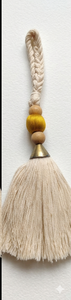 Porte-clés de luxe à pompon pour clés de voiture, style bohème, pendentif décoratif, pompon en tissu beige avec anneau métallique - Product Image 5