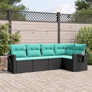 Set Divano da Esterno in Polyrattan Nero con Cuscini, 5 Posti, Design Contemporaneo, Stile Moderno - Product Image 1