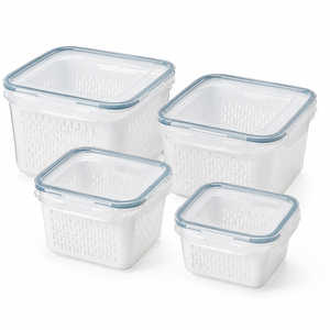 Rectangular Plastic Food <b>Containers</b> With Lids <b>Stackable</b> Ventilated Bins For Fresh Produce <b>Storage</b> 1-5L Capacity - Product Image 2
