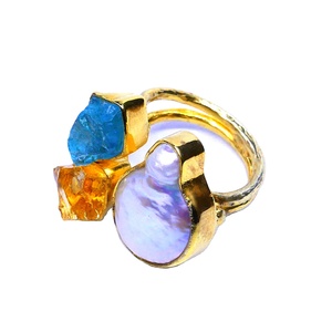 Bague en argent sterling 925 classique pour femme à la mode plaqué or perle baroque apatite citrine pierre précieuse bague classique portable - Product Image 1