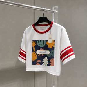 New Arrival Breathable Eco-Friendly Women Slim Fit <b>Crop</b> <b>Top</b> Summer Short Sleeve 100% Cotton Anti-Wrinkle Custom Logo <b>Top</b> - Product Image 6