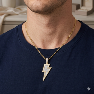 Bijoux pour enfants en argent 925, style hip-hop, minimalistes, personnalisés, pendentifs célestes en forme de foudre, plaqués or, avec diamants de laboratoire. - Product Image 2
