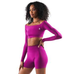 Top Corto sin Costuras para Mujer, Manga Larga, Color Rosa Nebulosa, Ajuste Elástico, para Gimnasio, Yoga, Entrenamiento, Ejercicio, Ropa Deportiva - Product Image 2