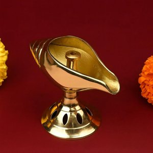 Lampe à huile artisanale en laiton en forme de Shankh, coquille de conque, pour Pooja, temple, décoration intérieure, festival Diwali, vente en gros - Product Image 4