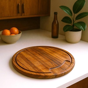 Tabla de cortar redonda con ranura para jugos, superficie gruesa y lisa, ideal para cortar, servir y uso en cocinas modernas. - Product Image 1