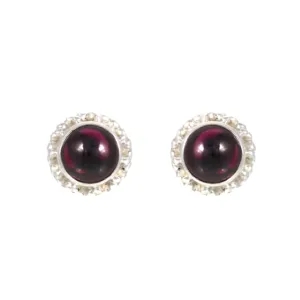 925 Sterling Silver <b>Garnet</b> Stud <b>Earrings</b> Handmade Round Red Gemstone Vintage Jewelry For Women Everyday Wear - Product Image 1