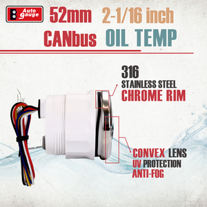 เกจวัดอุณหภูมิน้ำ CANbus ขนาด 52 มม. 2 1/16 นิ้ว หน้าจอ LED สีขาวสว่างพิเศษ หน้าปัดแบบอนาล็อก สีดำ 12V 24V พร้อมไฟเตือน สำหรับรถบรรทุก รถบัส รถยนต์ - Product Image 6