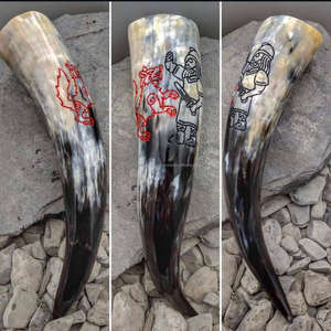 Fabriqué à la main véritable corne de boeuf corne à boire style viking médiéval de qualité alimentaire poli brillant naturel écologique gravé chaud froid - Product Image 2