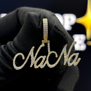 Handwritten <b>Name</b> Pendant 925 Sterling Silver Brilliant Cut VVS Moissanite Personalized Script Letter <b>Necklace</b> 18K Gold Hip Hop - Product Image 1