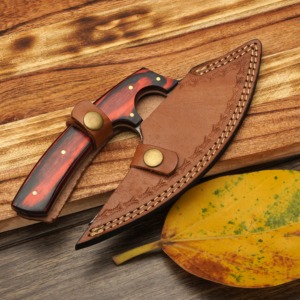Cuchillo Ulu de Acero de Damasco Hecho a Mano Personalizado, Mango de Madera ODM/OEM, Funda de Cuero Genuino, Cuchillos de Cocina para Chef, Cuchillos de Corte DIY - Product Image 5