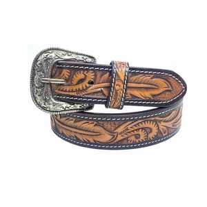 <b>Western</b> Genuine Leather <b>Belt</b> With Floral Embroidery Silver Pin Buckle Casual Style Durable Luxury Feel - Product Image 2