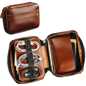 Leather <b>Tech</b> Organizer Case with Zipper Closure 7 Inch Classic Storage <b>Bag</b> for Electronics and Documents - Product Image 1