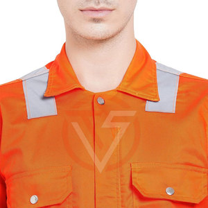 <b>Men's</b> Orange Reflective <b>Work</b> <b>Overalls</b> Full Sleeve Button Up Collar Solid Color Casual Uniform With Side Pockets Workwear Uniform - Product Image 5