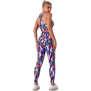 New Hot Selling Sublimation Print Gym Compression Yoga Set Spandex Polyester Mid Waist Elastic Fitness Wear - Product Image 5