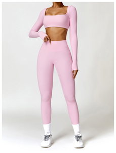 Womens Seamless Yoga Set Gym Fitness Workout Tracksuit High Waist <b>Leggings</b> Long Sleeve Crop Top Activewear Sportswear for Womens - Product Image 2