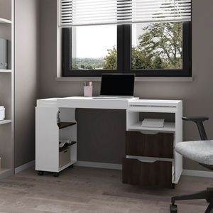 White and Stained Walnut 2-Drawer Extendable <b>Computer</b> <b>Desk</b> with Sliding Mechanism - Product Image 2