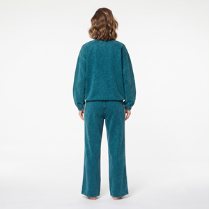 Conjunto Casual Personalizado de Sudadera Oversize con Cuello Redondo y Pantalones Rectos con Lavado Ácido y Diseño Chevron para Mujer - Product Image 2