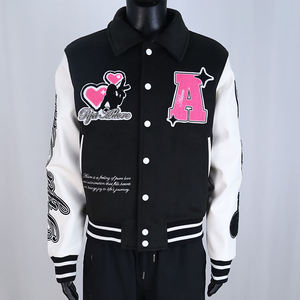 Custom Design Varsity <b>Jacket</b> <b>Men</b> Embroidered Logo Leather Sleeve College <b>Baseball</b> <b>Jacket</b> OEM Service - Product Image 2