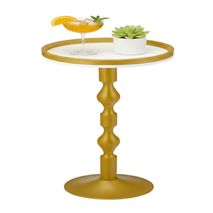 Mesa Auxiliar Redonda Industrial de Metal Negro y Madera Oscura, Mesa para Bebidas con Tapa Rústica, Mesa Auxiliar Martini para Sala de Estar - Product Image 6