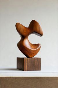 Sculpture de table en bois artisanale moderne, art abstrait, décoration pour salle à manger, salon, dessus de table - Product Image 2