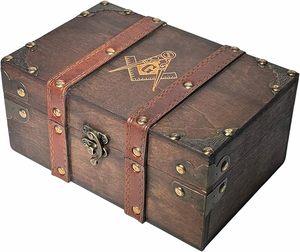 Masonic Engraved <b>Wooden</b> Chest <b>Box</b> with Velvet Lining – Freemason Supplies & <b>Tools</b> Storage, Keepsake & Jewelry Organizer - Product Image 1
