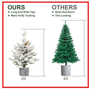 7ft Pre-Lit Snow Flocked Artificial Christmas <b>Tree</b> <b>with</b> 30 <b>Lights</b> 189 PE PVC Branch Tips Potted Mini Xmas <b>Tree</b> - Product Image 3