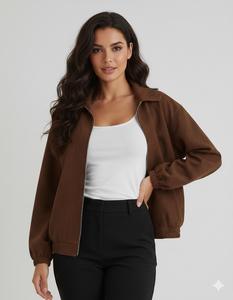 Blouson Bomber Femme Personnalisé en Faux Daim Marron, Léger et Respirant, Fermeture Éclair Avant, Teint Uni, Printemps/Automne, Fabrication OEM Professionnelle - Product Image 3
