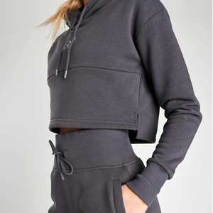 Sudadera con Capucha de Último Diseño con Logotipo Personalizado Estampado en la Parte Delantera, Informal, Otoñal, Holgada, Corta, para Mujer - Product Image 6