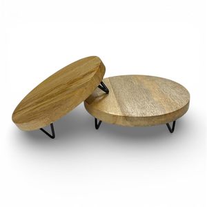 เขียงไม้ทรงกลมหนาแบบร่วมสมัย – ถาดวางอาหารแบบมีขาโลหะ - Product Image 1