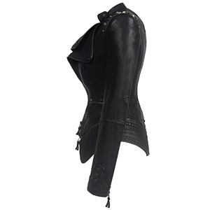 Blouson moto en cuir pour femme avec rivets décoratifs, col montant, manches longues, fermeture éclair, couleur unie, style automne - Product Image 6