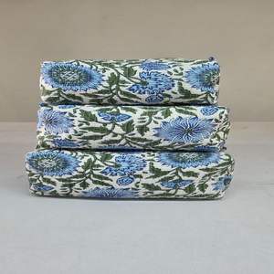 Quilted Cotton WashBag Toiletry Bag Toiletry <b>Pouch</b> Makeup Bag Set of 3 with <b>Drawstring</b> Closure for Travel & Daily Use - Product Image 2